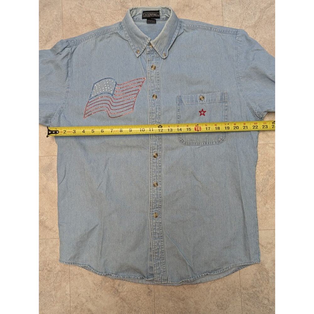 Vintage LA Loving Denim Shirt Womans Sz Medium Long Sleeve Button Down USA Flag - Picture 8 of 11